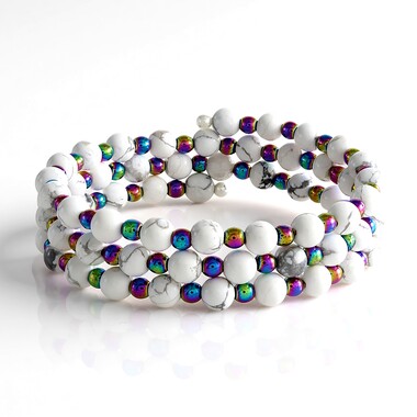 Brazalete en acero con Howlita (Riya)