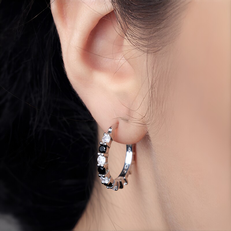 Black Spinel Silver Earrings