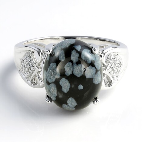 Anello in argento con Ossidiana Fiocco di Neve