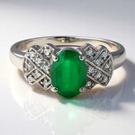 Anello placcato in platino con Smeraldo Bahia