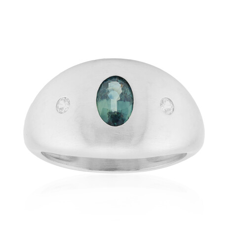 Zilveren ring met een Petrolkleurige saffier