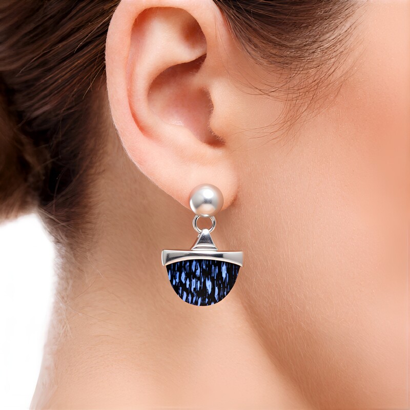 Petrified Jambi Palm Wood Silver Earrings (Bali Barong)