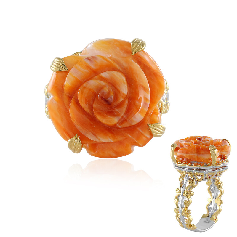 Anello d'argento con ostrica spinosa arancione, 16,2ct, Messico