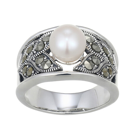 Weiße Süßwasserzuchtperlen-Silberring