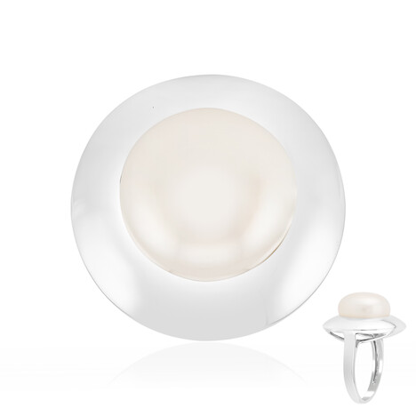 Bague en argent et Perle blanche de culture d'eau douce (TPC)