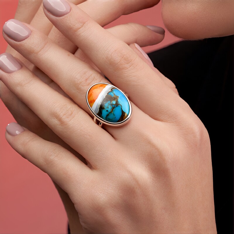 Multi Gem Silver Ring