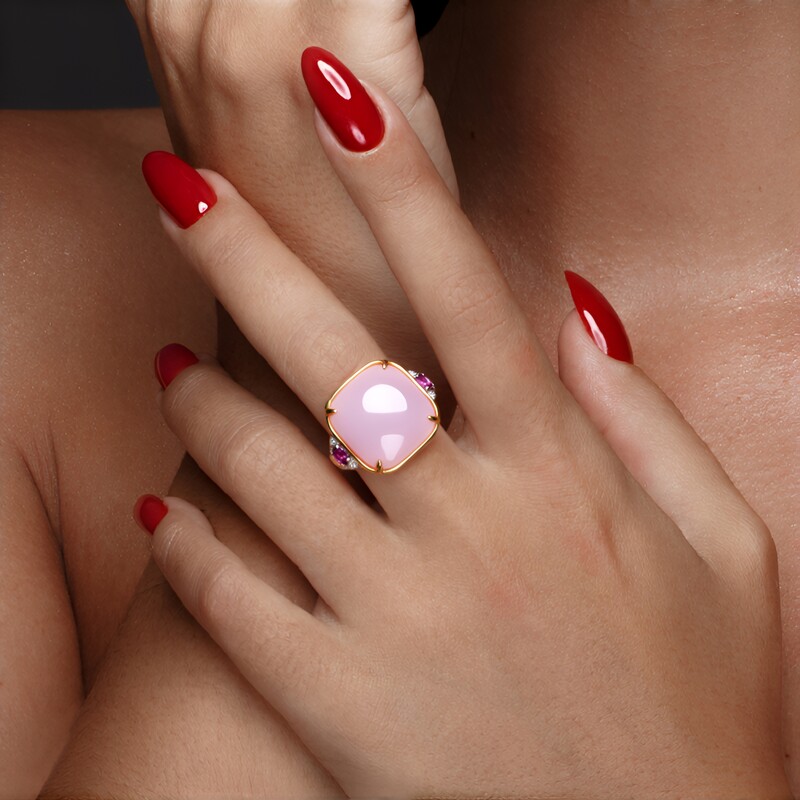 Pinkfarbene Mabe-Perlen-Silberring (Gems en Vogue)