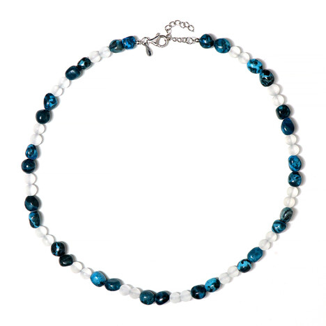 Zilveren halsketting met witte kwartskristallen