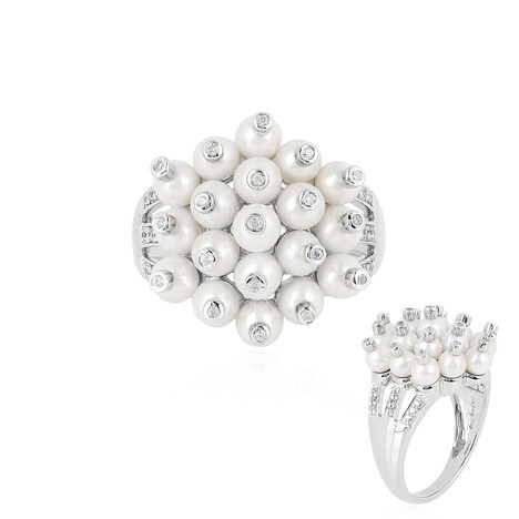 Weiße Süßwasserzuchtperlen-Silberring (de Melo)