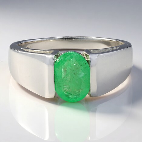 Anello placcato in platino con Smeraldo Bahia
