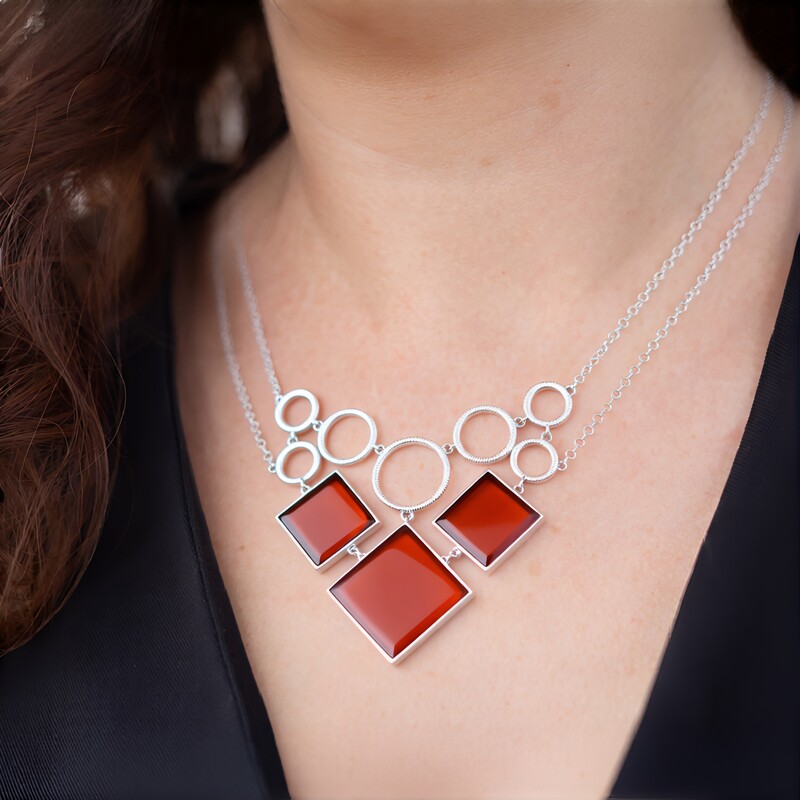 Collana in argento con Agata Arancione
