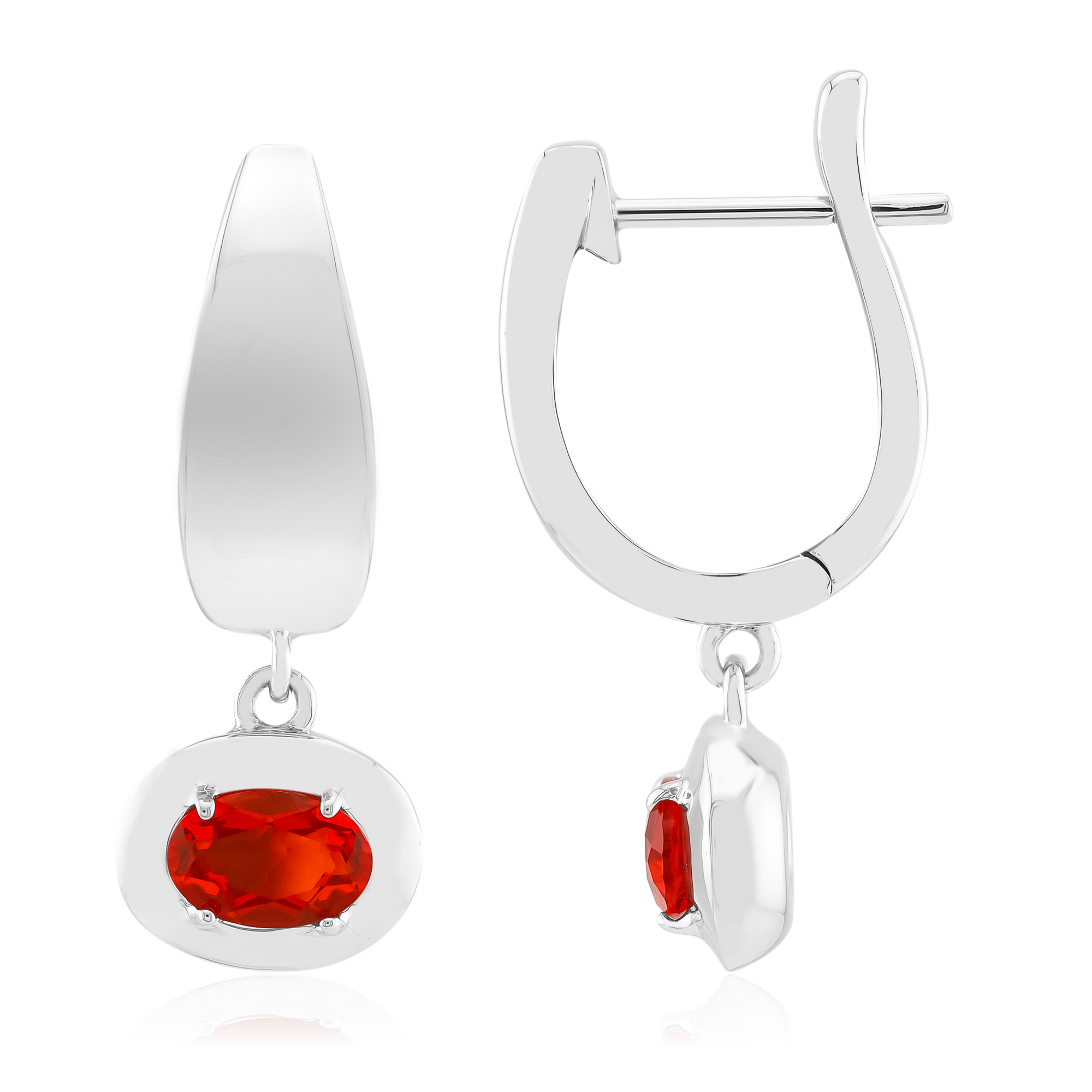 Boucles D'Oreilles En Argent Massif 925 Avec Rubis Et Opale De Feu - Neuf Sans Emballage