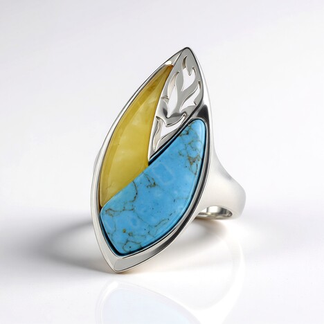 Anello in argento con Ambra Milky Baltica (dagen)