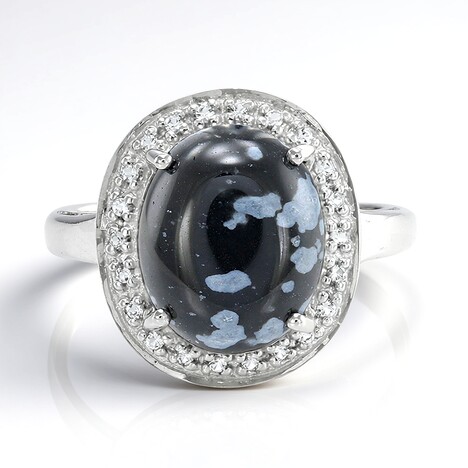 Anello in argento con Ossidiana Fiocco di Neve