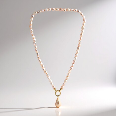 Collana in argento con Perla Ming color Pesca (TPC)