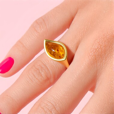 Anillo en plata con Ámbar báltico cognac (dagen)