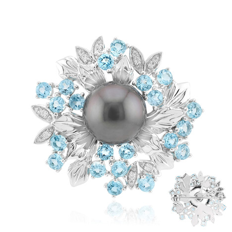 Broche en argent et Perle de culture de Tahiti (TPC)