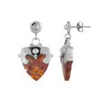 Versteinertes Palmenholz-Silberohrringe (Bali Barong)