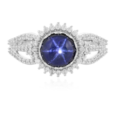 Anillo en plata con Zafiro estrella azul