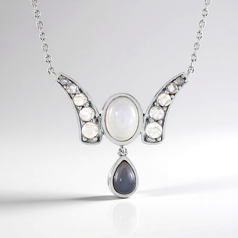 Collana in argento con Pietra di Luna Bianca (KM by Juwelo)