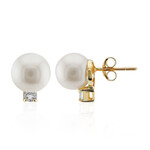 Gouden oorbellen met Witte zoetwater kweekparels (TPC)