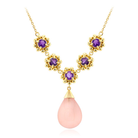 Collana Ametista Ed Ematite Rose' Con Intervalli Di Giada, Agata Bi E Argento Placcato Oro Rosa Collana A 2 Fili Di Ametista E - Foto 9