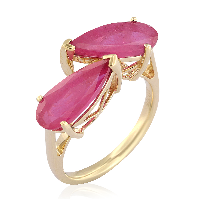 Bague Cristal Rose CZ - Plaquée Or Jaune Rhodié, Taille 8 - Avec Papillons Sur Les Côtés