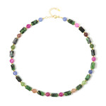 Zilveren halsketting met robijn zoisietstenen (Riya)