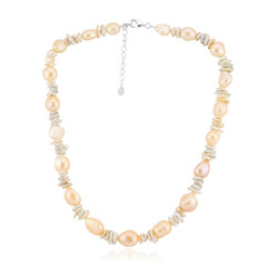 Collier en argent et Perle de culture d'eau douce de couleur pêche (TPC)