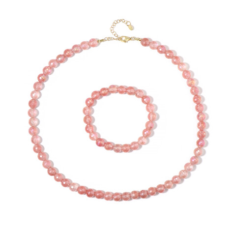 Zilveren set met mystieke roze agaten