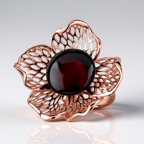 Anello in argento con Ambra Baltica color Ciliegia (dagen)