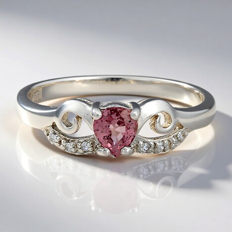Anello placcato in platino con Zaffiro Padparadscha