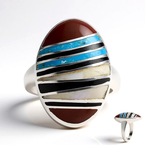 Anello in argento con Turchese Kingman Mohave Blu (Jones Lee)