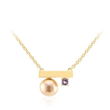 Pfirsichfarbene Ming-Perlen-Silbercollier (TPC)