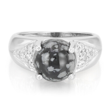 Anello da uomo in argento con Ossidiana Fiocco di Neve