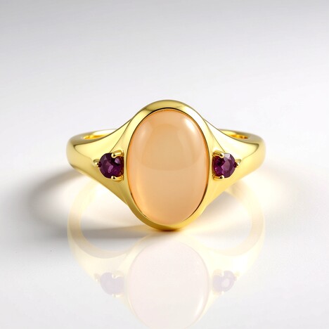 Anello in argento con Pietra di Luna Pesca (KM by Juwelo)