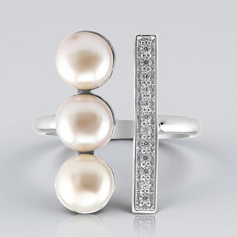 Bague en argent et Perle blanche de culture d'eau douce (TPC)