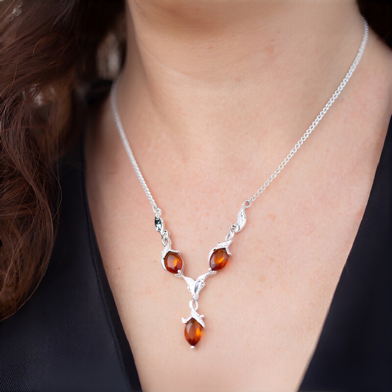 Collana in argento con Ambra Sunrise Baltica (dagen)