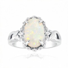 Anillo en oro con Ópalo blanco de Brasil