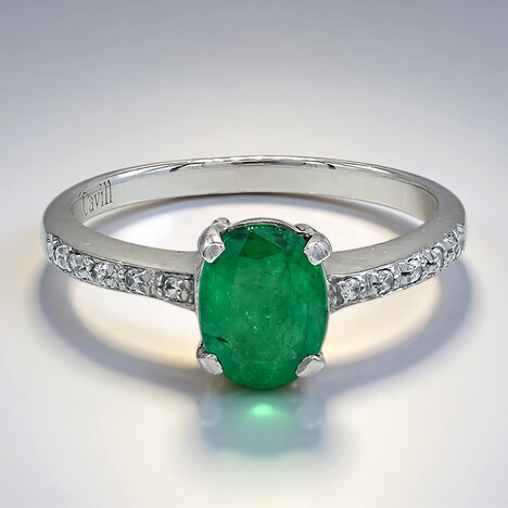 Anello placcato in platino con Smeraldo Bahia