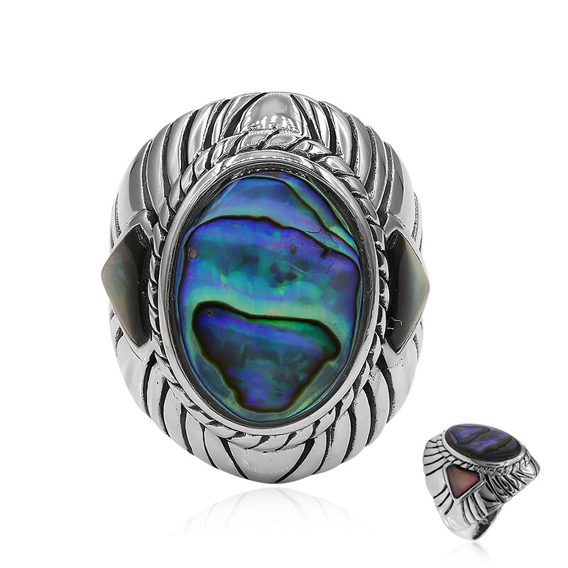 Bague chic ovale en argent 925 avec abalone et nacre