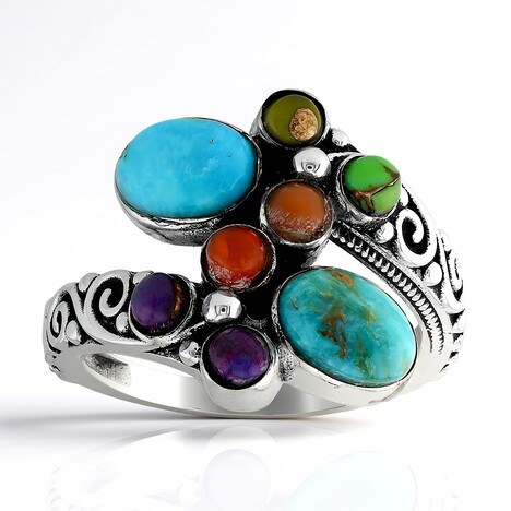Anello in argento con Turchese Kingman Mohave Blu (Jones Lee)