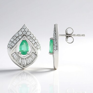 Boucles d'oreilles en argent et Emeraude de Russie (Adela Silber)