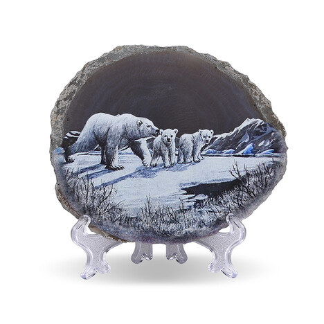 Grauer Achat-Scheibe "Eisbären"