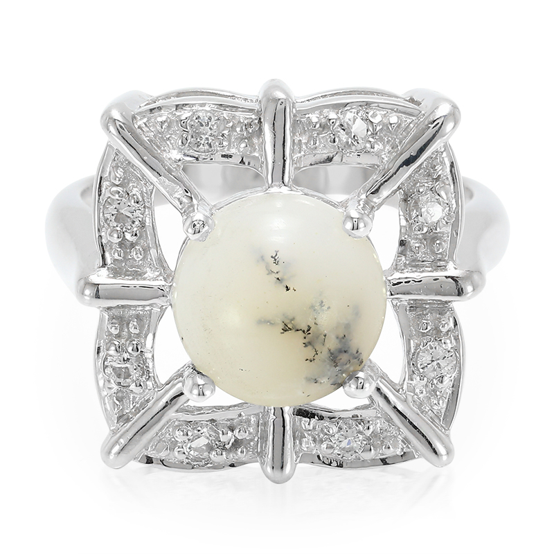 Handgemaakte Sterling Zilveren Ring Met Een 3.87 Karaat Mosagaat
