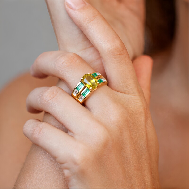 Nicht erhitzter Gelber Tansanit-Goldring (Adela Gold)