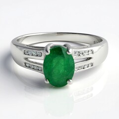 Anello placcato in platino con Smeraldo Bahia