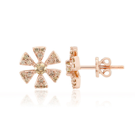 9K SI1 Argyle Rose De France Diamond Gold Earrings (Annette)