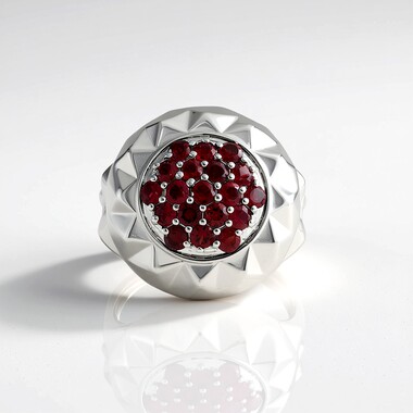 Pierścionek ze srebra platynowanego - Spinel czerwony szlachetny Noble Red (de Melo Essence)
