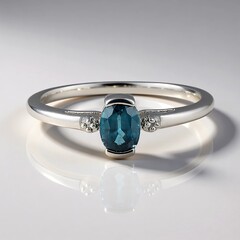 Anello in argento con Cianite Blu Foglia di Tè
